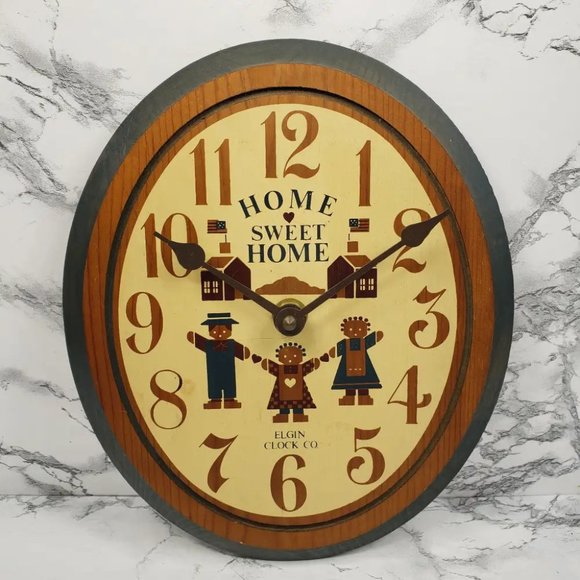 Elgin Clock Solid Wood Home Sweet Home Vintage - Picture 1 of 8